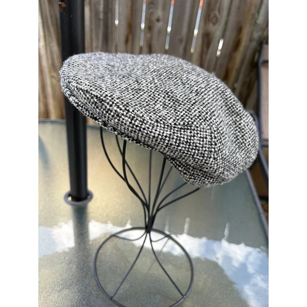 Vintage Meteo GTI Newsboy Cap Gray Tweed Flat Cap Made in France Size 7 1/8